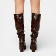 Botas de Charol Elegantes con Tacón Grueso Mujer