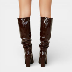 Women's Patent Leather Boots - Chunky Block Heel Ankle Boots