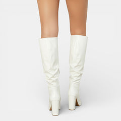 Women's Patent Leather Boots - Chunky Block Heel Ankle Boots