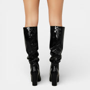 Botas de Charol Elegantes con Tacón Grueso Mujer