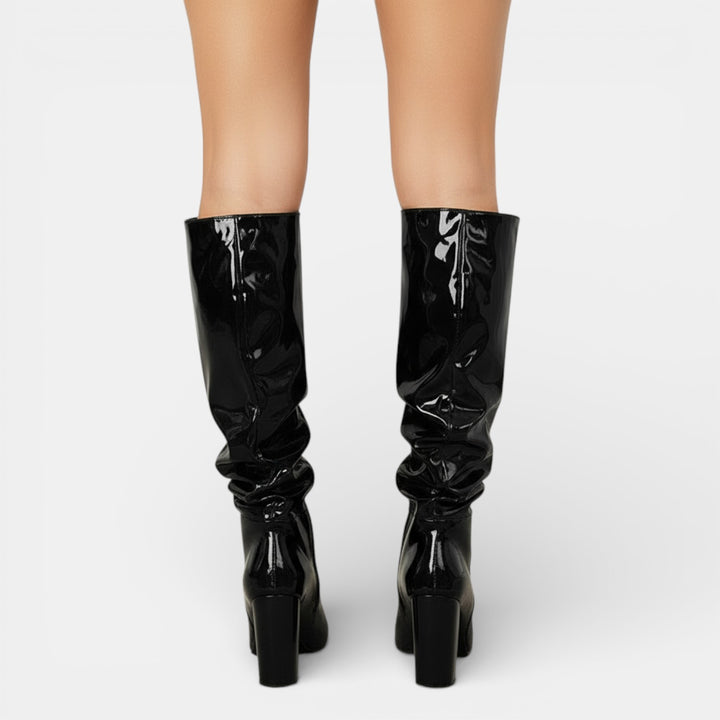 Botas de Charol Elegantes con Tacón Grueso Mujer