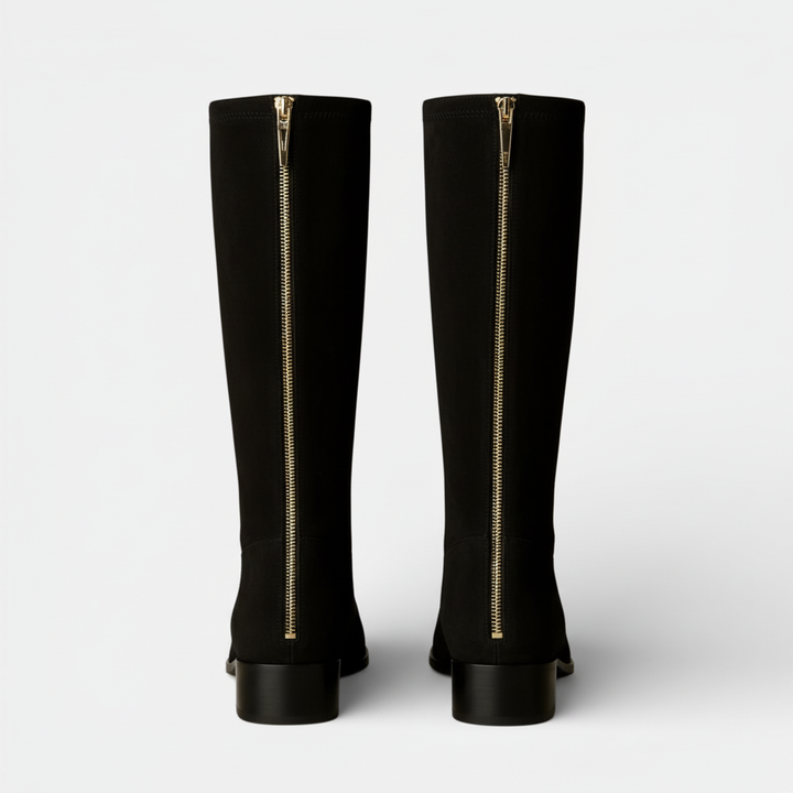 Botas Altas de Ante para Mujer con Cremallera y Tacón Bajo