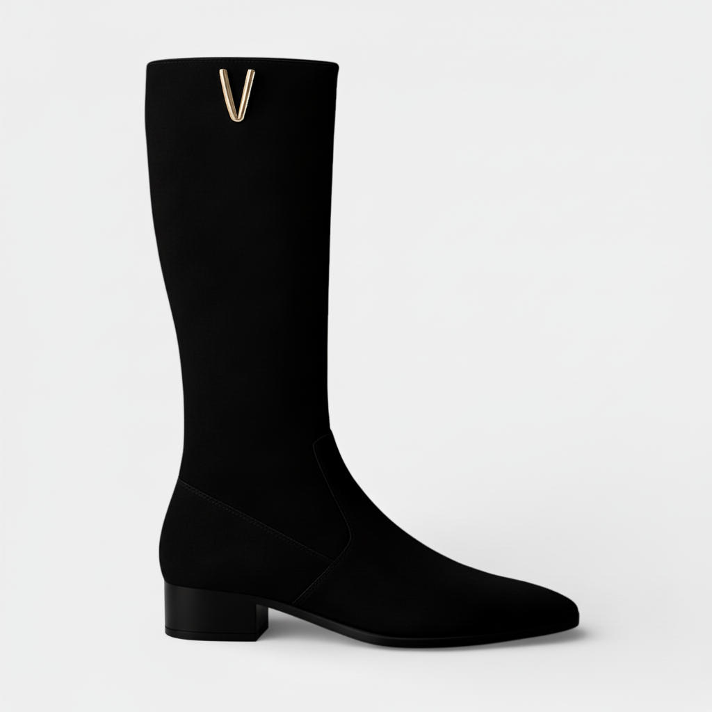 Botas Altas de Ante para Mujer con Cremallera y Tacón Bajo