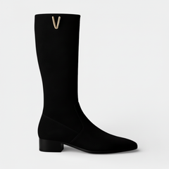 Botas Altas de Ante para Mujer con Cremallera y Tacón Bajo