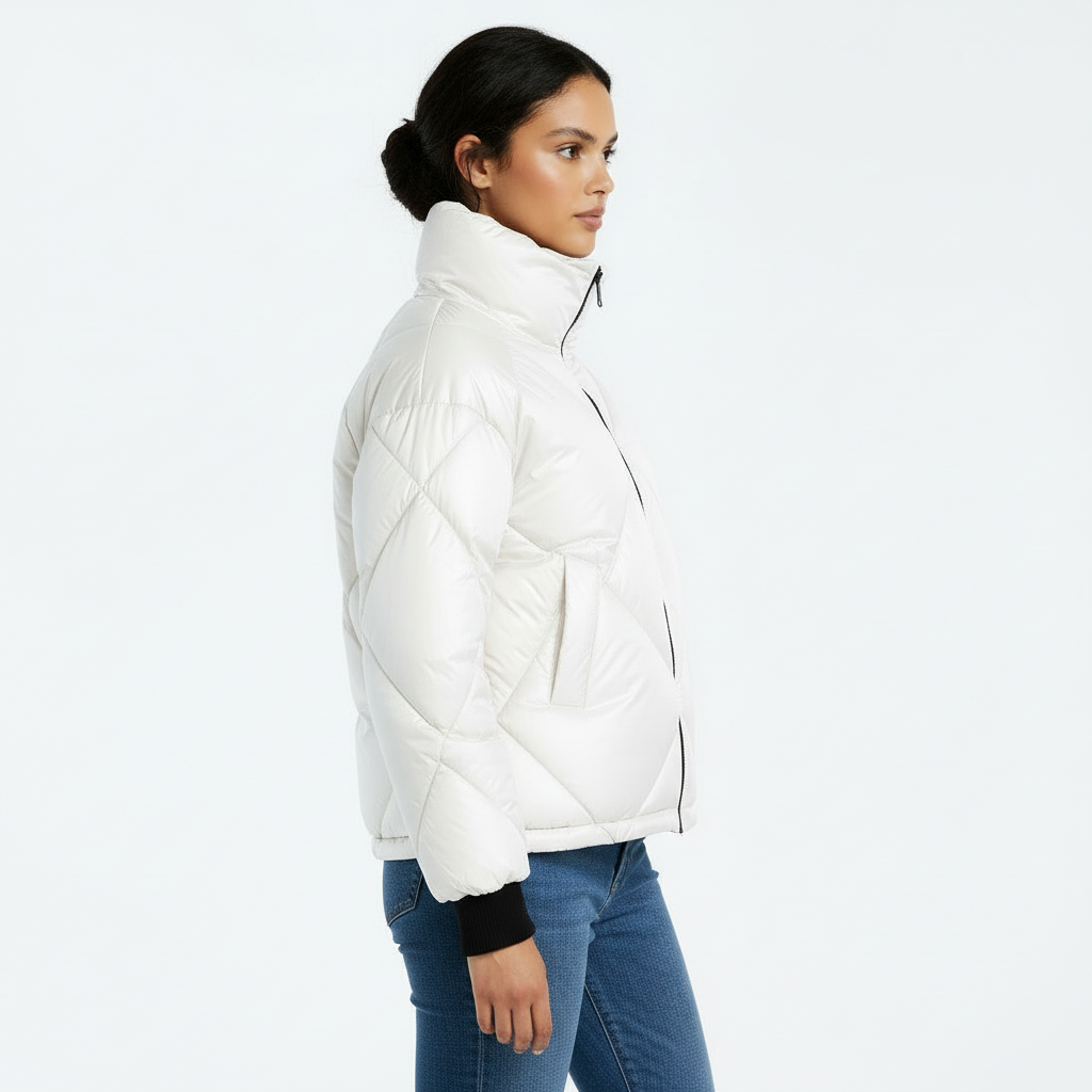 Abrigo Acolchado de Algodón a Cuadros para Mujer