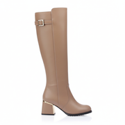 Botas Altas Mujer con Hebilla en PU Estilo Motero Elegante
