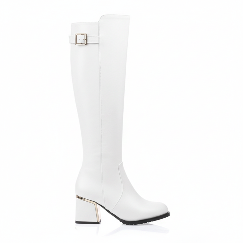 Botas Altas Mujer con Hebilla en PU Estilo Motero Elegante