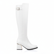 Botas Altas Mujer con Hebilla en PU Estilo Motero Elegante