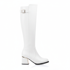 Botas Altas Mujer con Hebilla en PU Estilo Motero Elegante
