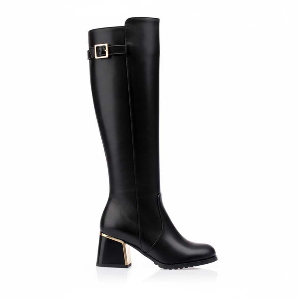 Botas Altas Mujer con Hebilla en PU Estilo Motero Elegante