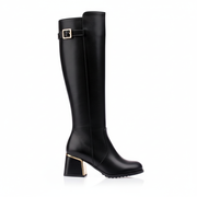 Botas Altas Mujer con Hebilla en PU Estilo Motero Elegante