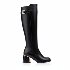 Botas Altas Mujer con Hebilla en PU Estilo Motero Elegante