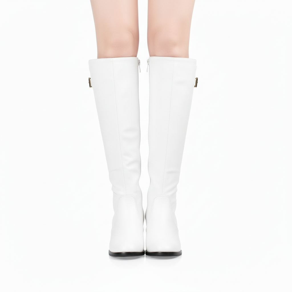 Botas Altas Mujer con Hebilla en PU Estilo Motero Elegante