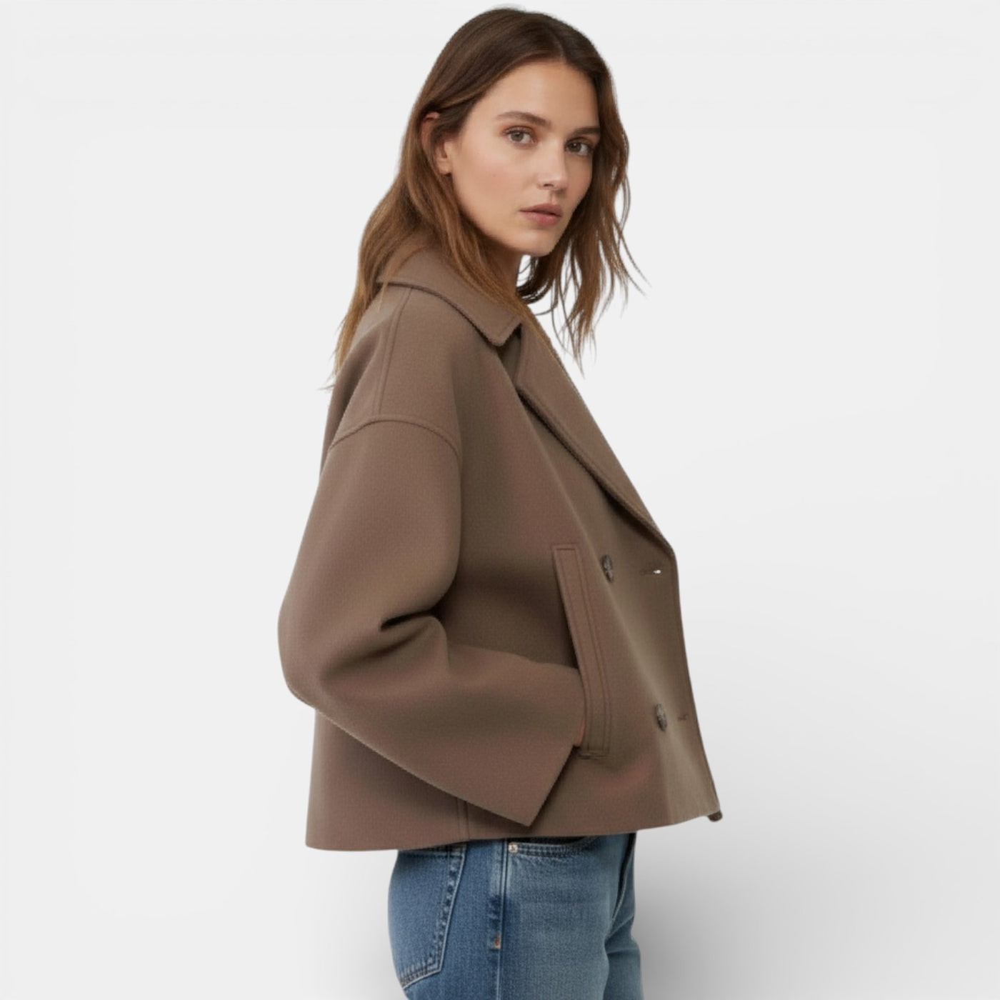Women's Double-Breasted Cropped Wool Jacket