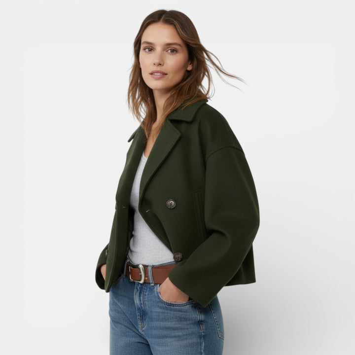 Chaqueta Corta de Lana con Doble Botonadura para Mujer