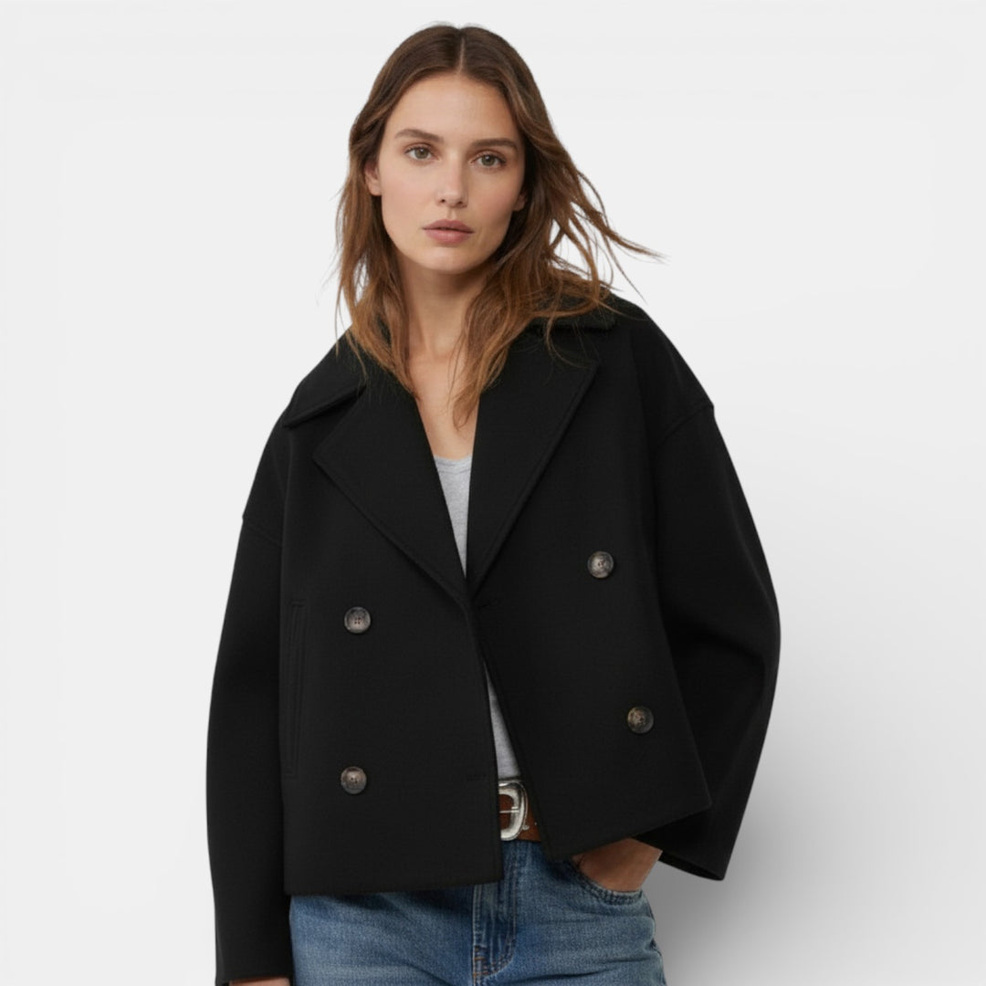 Chaqueta Corta de Lana con Doble Botonadura para Mujer