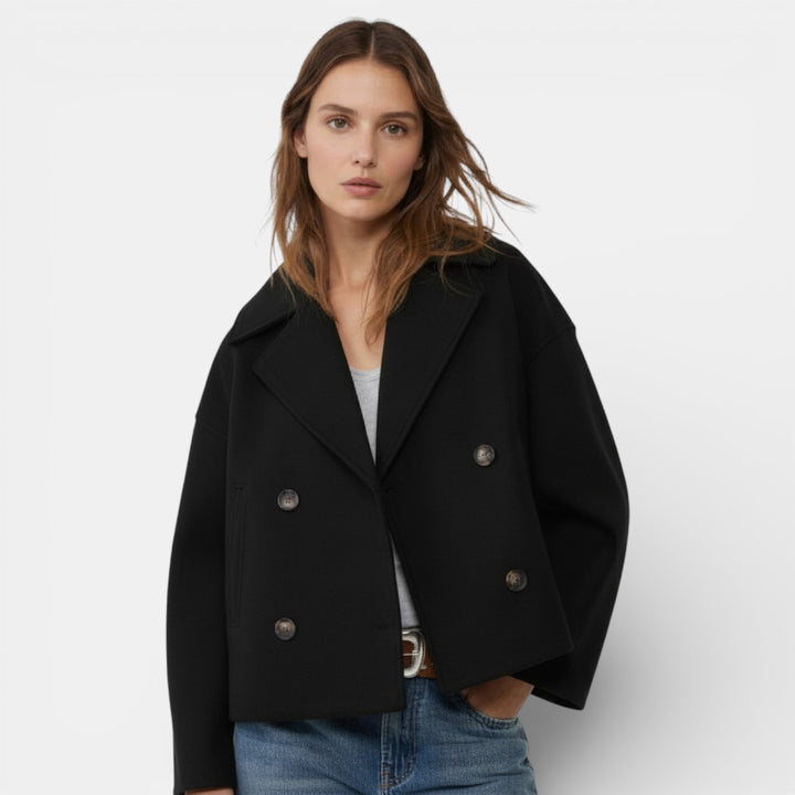 Chaqueta Corta de Lana con Doble Botonadura para Mujer
