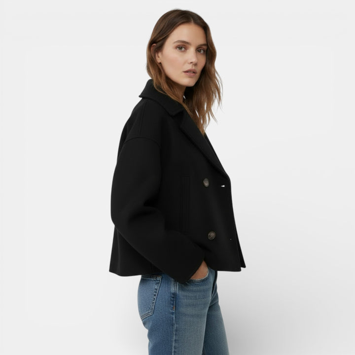 Chaqueta Corta de Lana con Doble Botonadura para Mujer