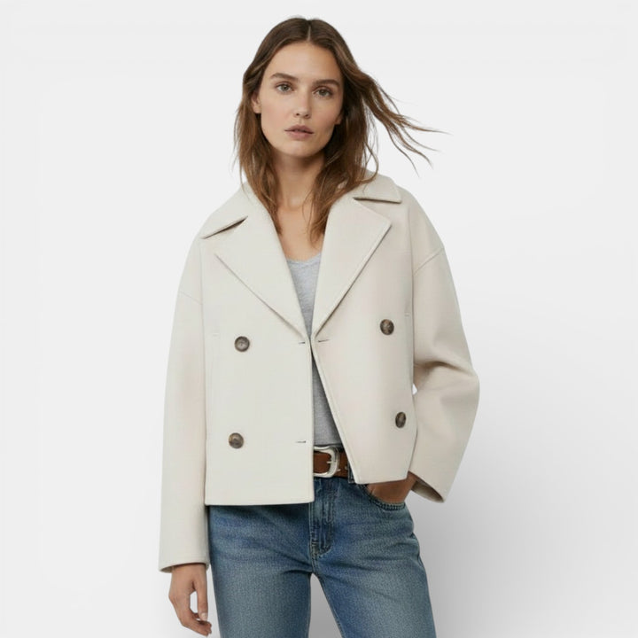Chaqueta Corta de Lana con Doble Botonadura para Mujer