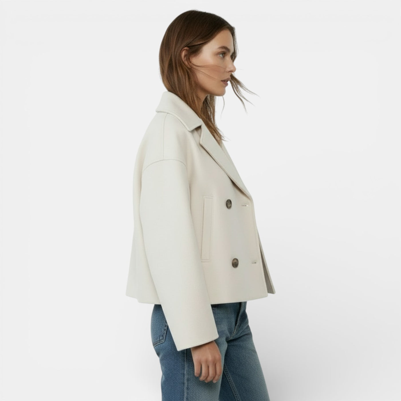 Women's Double-Breasted Cropped Wool Jacket
