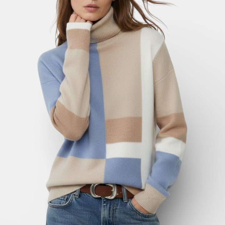 Jersey de Cuello Alto con Colores en Contraste para Mujer