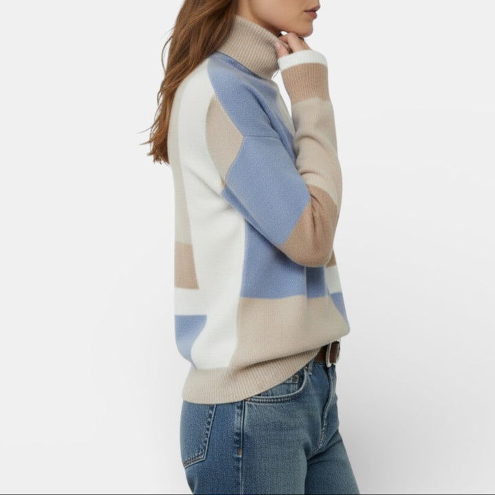 Jersey de Cuello Alto con Colores en Contraste para Mujer