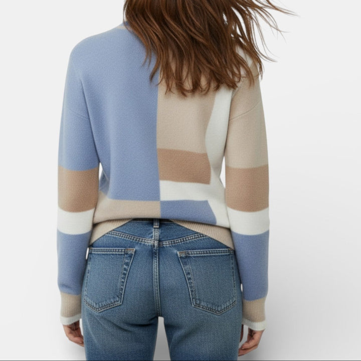 Jersey de Cuello Alto con Colores en Contraste para Mujer