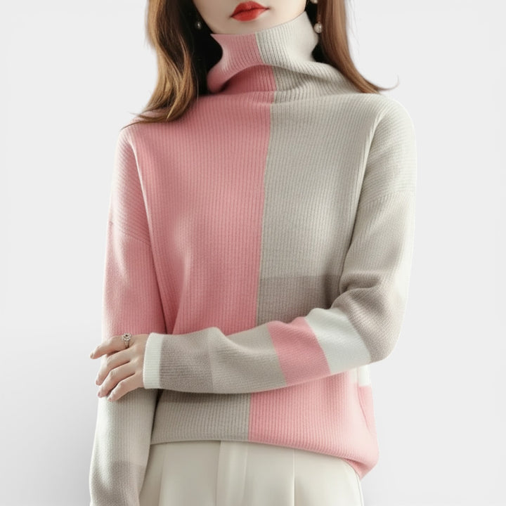 Jersey de Cuello Alto con Colores en Contraste para Mujer