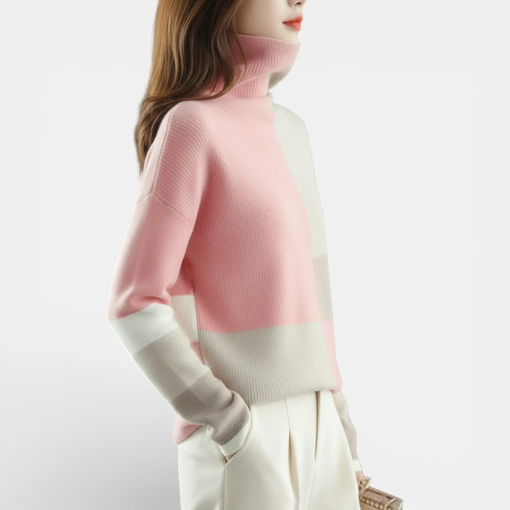 Jersey de Cuello Alto con Colores en Contraste para Mujer