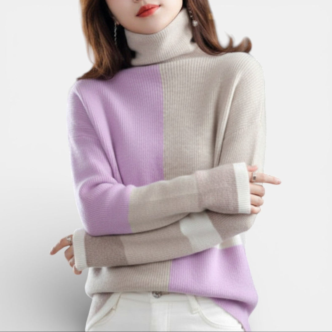 Jersey de Cuello Alto con Colores en Contraste para Mujer