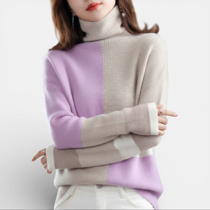 Jersey de Cuello Alto con Colores en Contraste para Mujer