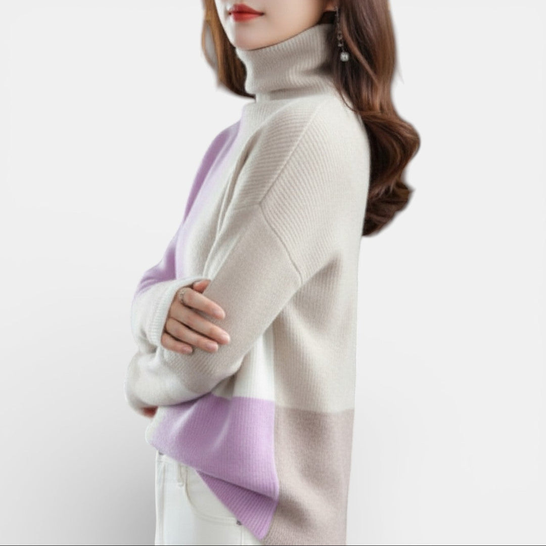 Jersey de Cuello Alto con Colores en Contraste para Mujer