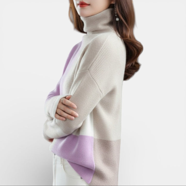 Jersey de Cuello Alto con Colores en Contraste para Mujer