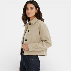 Women's Faux Suede Cropped Jacket - Short Casual Jacket