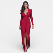 Women's Red V-Neck Maxi Dress