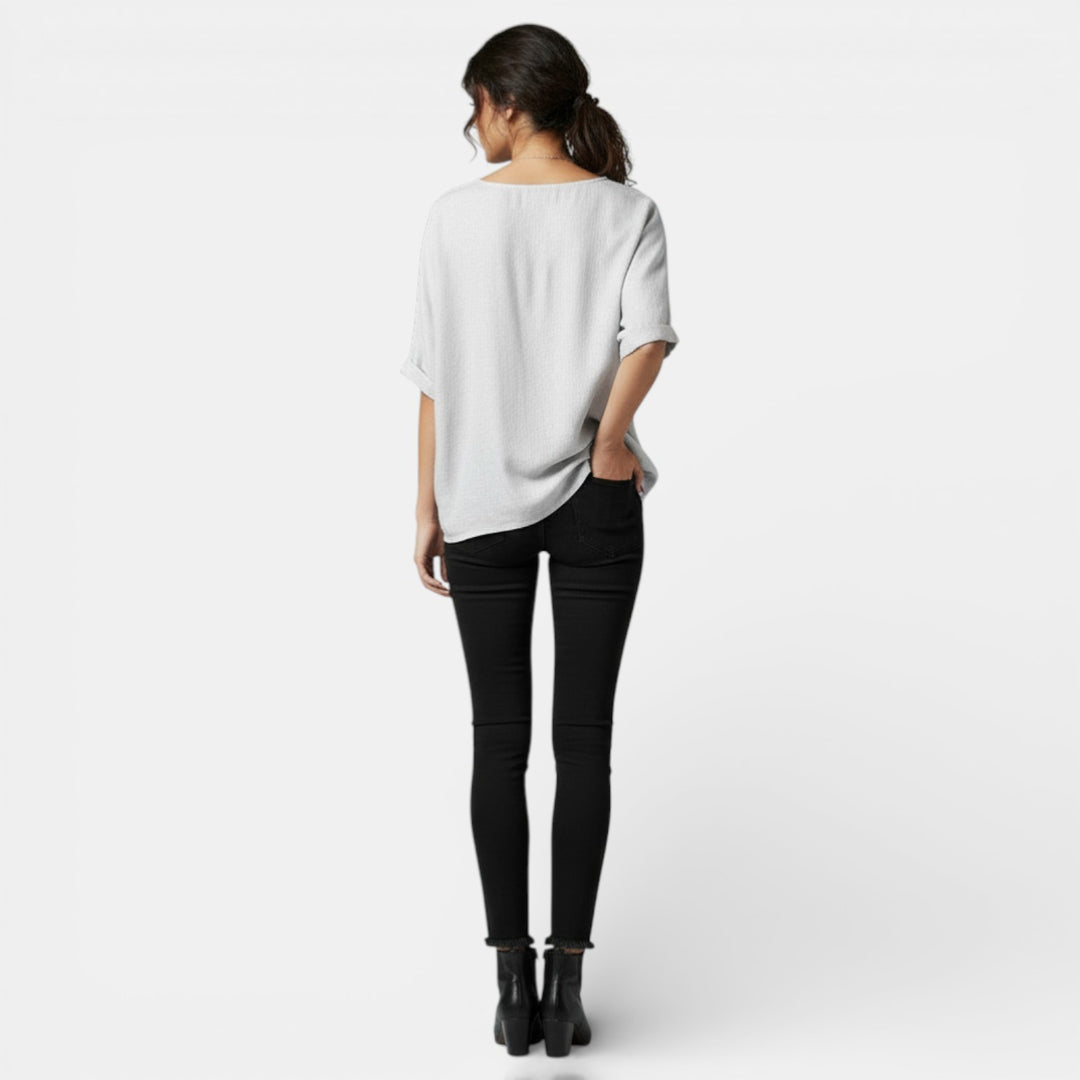 Camiseta Mujer Algodón y Lino Manga Larga Suelta Primavera