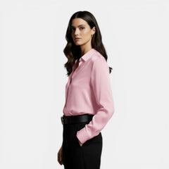 Camisa Mujer Holgada con Solapa y Botones Manga Larga