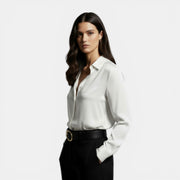 Camisa Mujer Holgada con Solapa y Botones Manga Larga