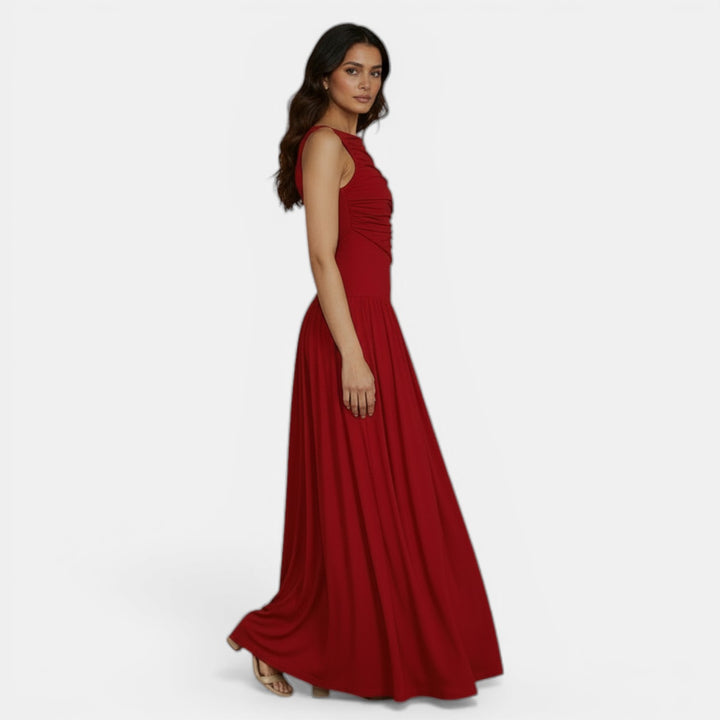 Vestido Ajustado Sin Mangas Plisado Elegante Color Sólido Mujer