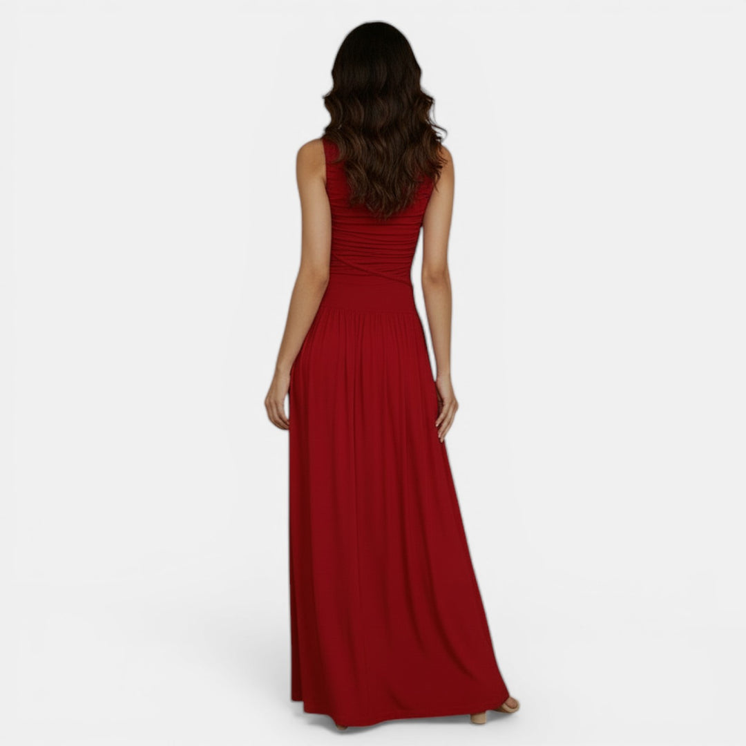 Vestido Ajustado Sin Mangas Plisado Elegante Color Sólido Mujer