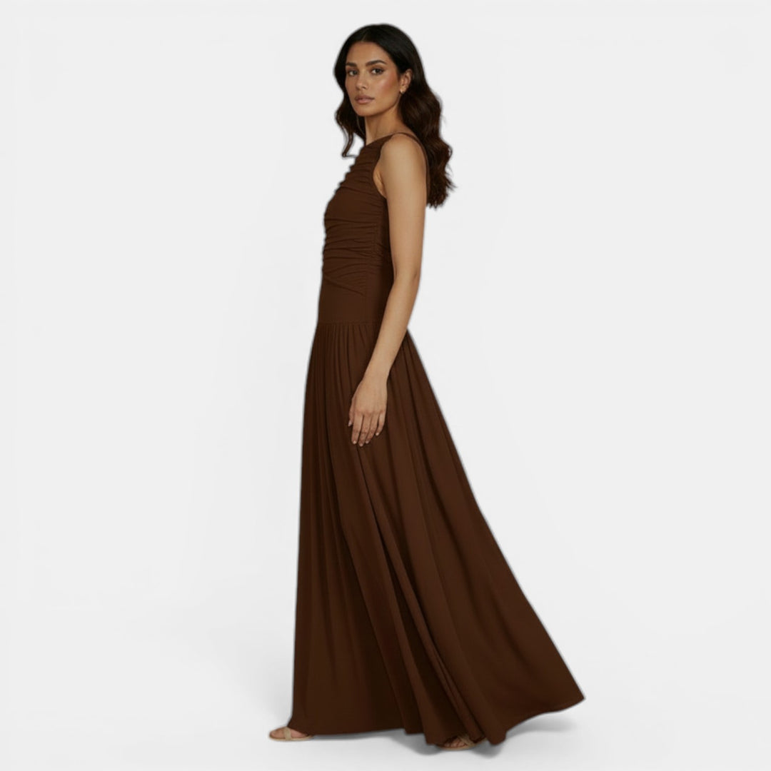 Vestido Ajustado Sin Mangas Plisado Elegante Color Sólido Mujer