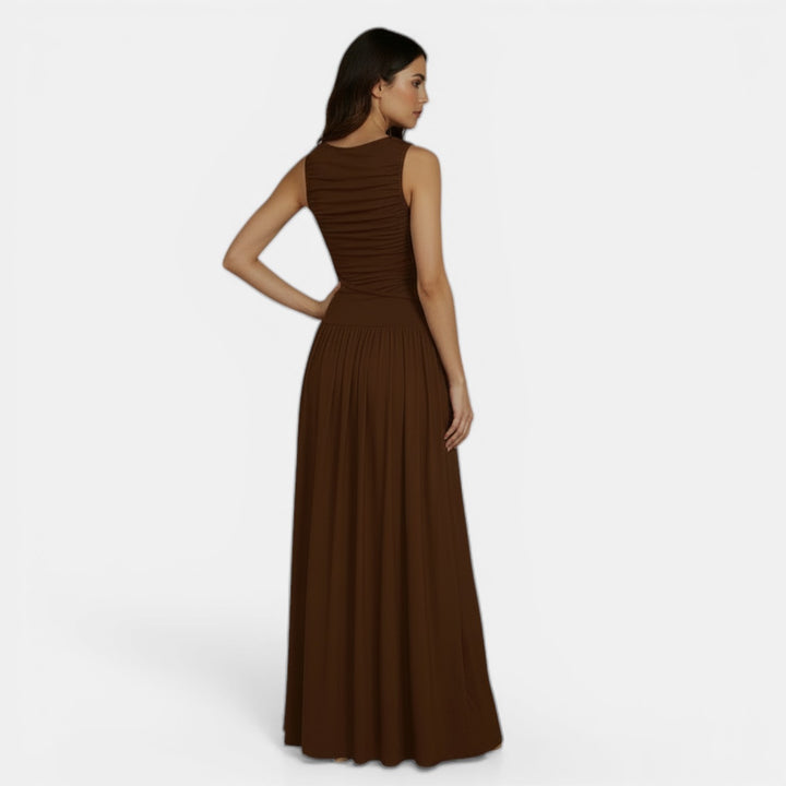 Vestido Ajustado Sin Mangas Plisado Elegante Color Sólido Mujer