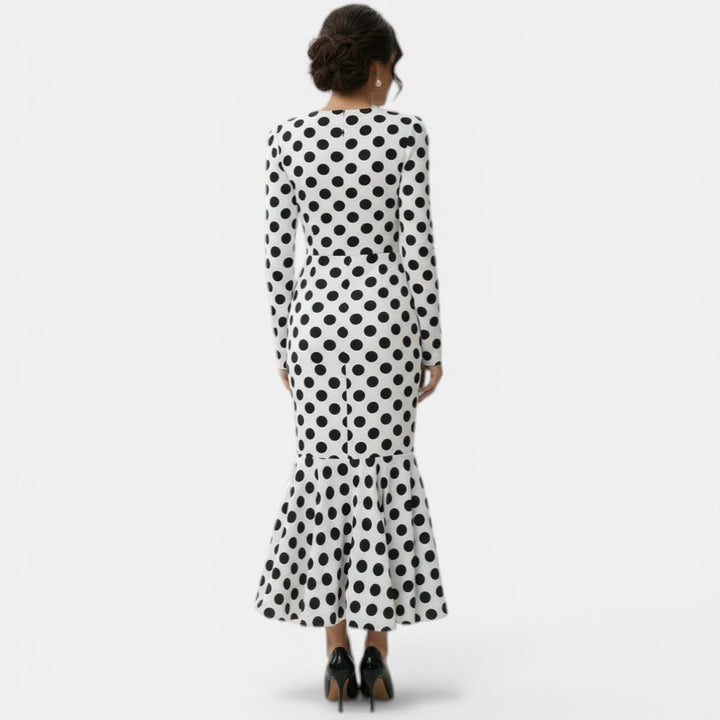 Vestido Midi Mujer de Lunares Ajustado Diseño Elegante