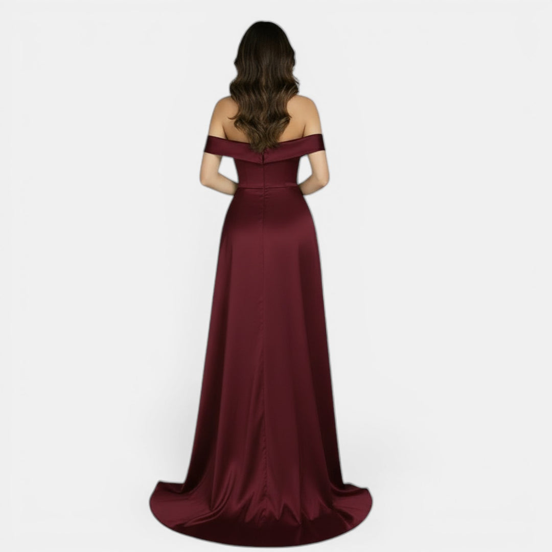 Off-Shoulder Party Dress with High Slit