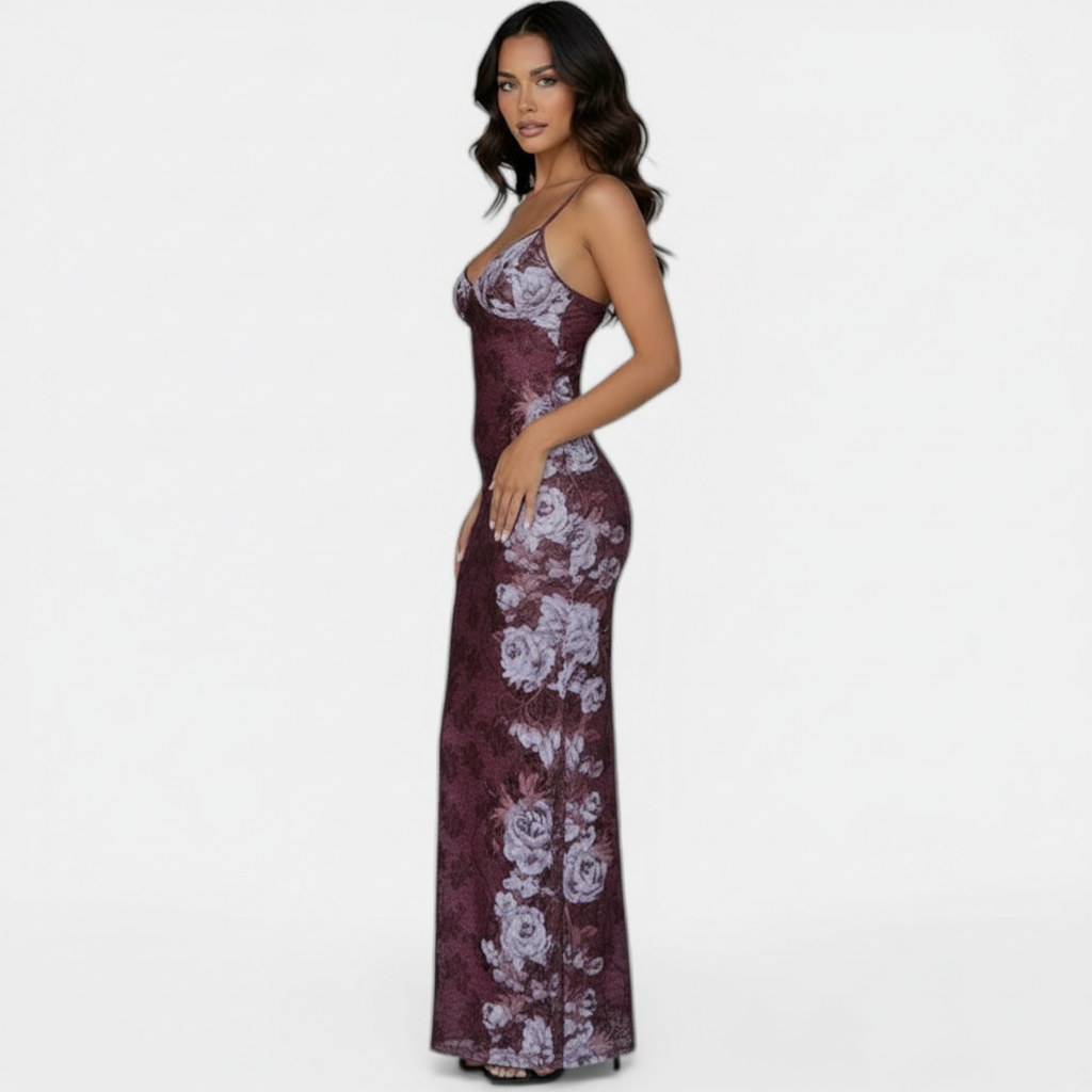 Vestido Slip Retro Estampado Mujer Elegante