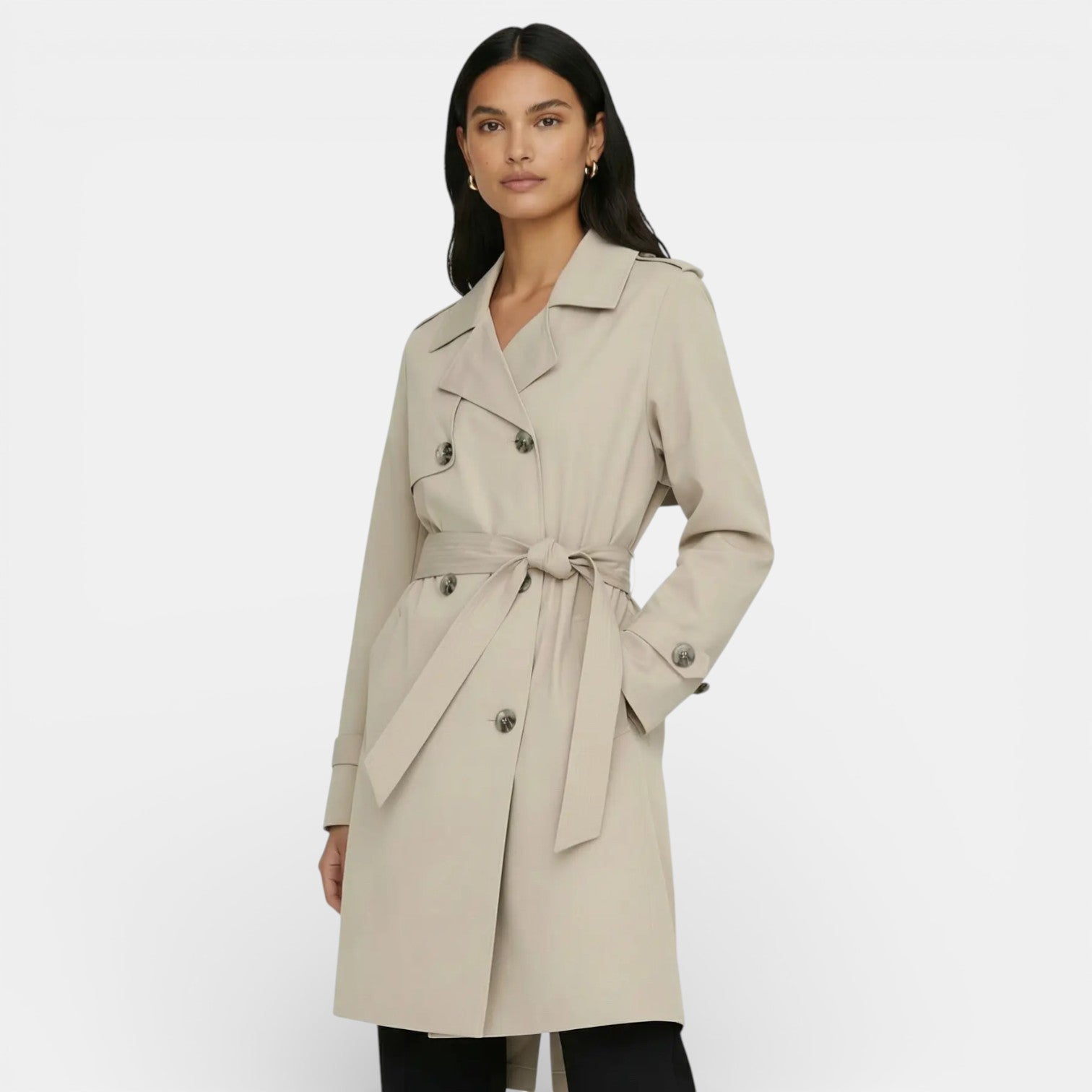 Women's Double-Breasted Midi Trench Coat for Mid-Season