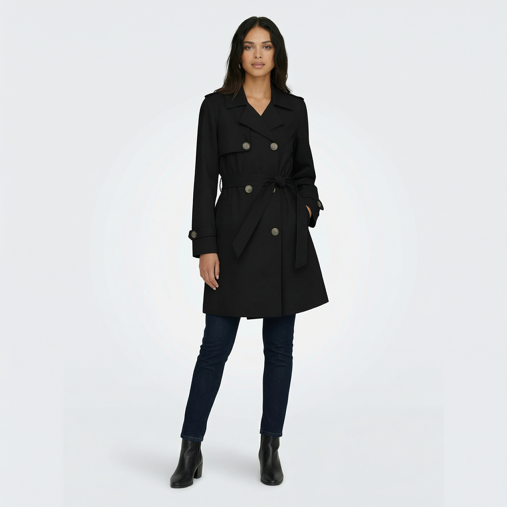Women's Double-Breasted Midi Trench Coat for Mid-Season