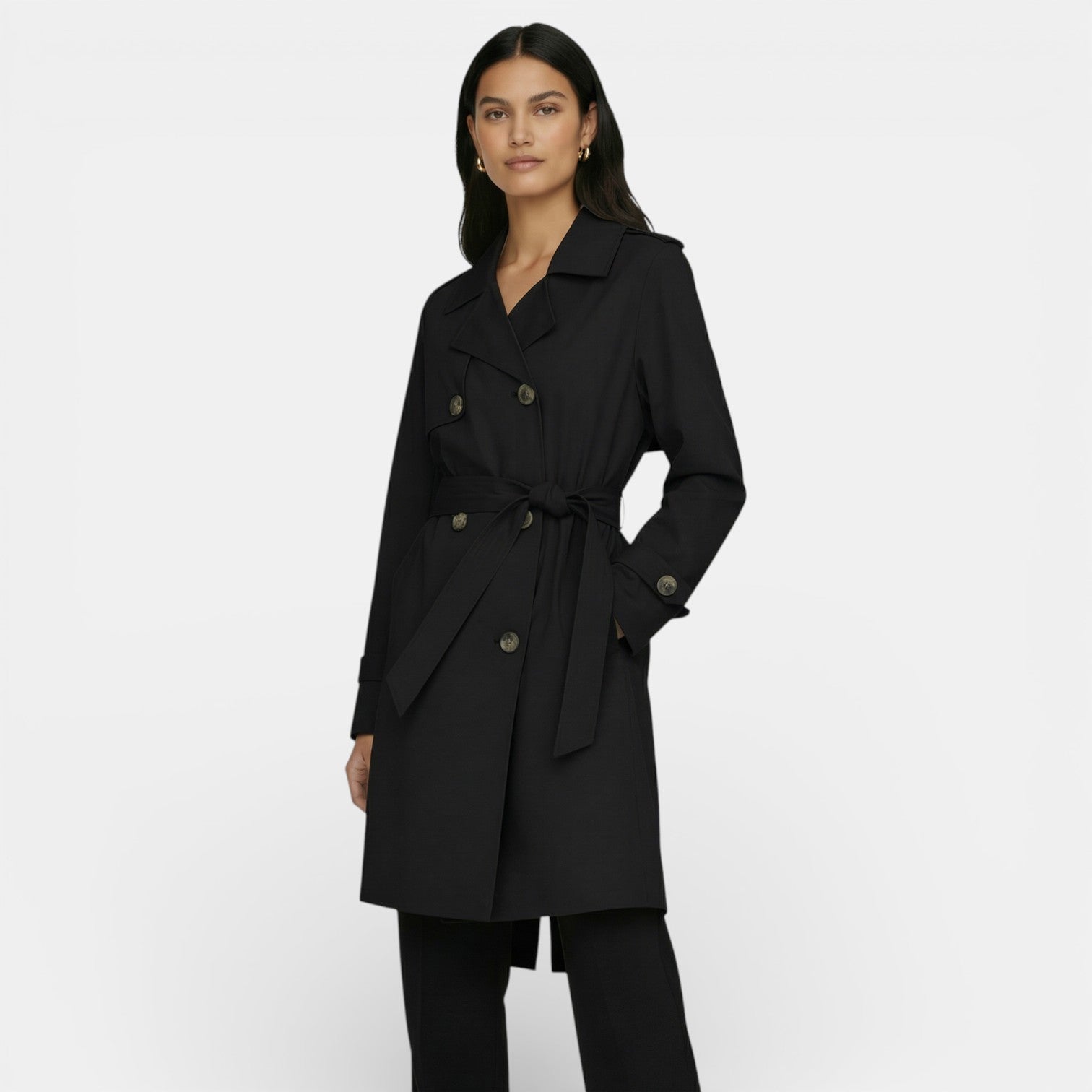 Women's Double-Breasted Midi Trench Coat for Mid-Season