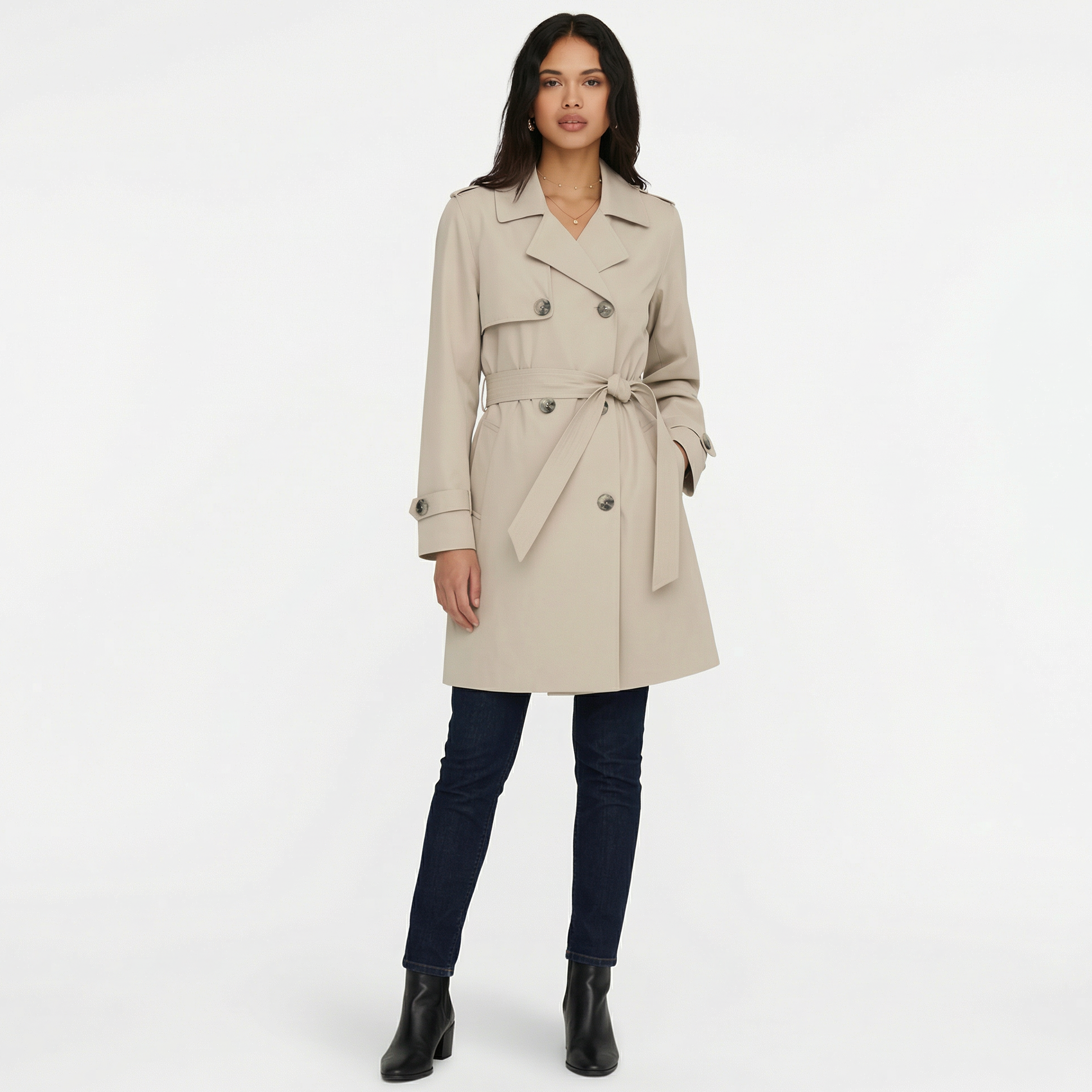 Women's Double-Breasted Midi Trench Coat for Mid-Season