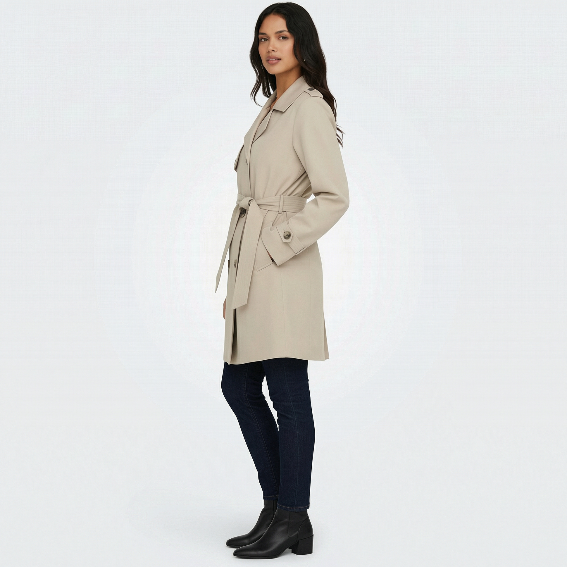 Women's Double-Breasted Midi Trench Coat for Mid-Season